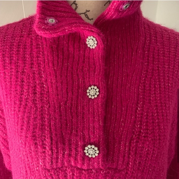 NWT $108 Express Oversized Wool Blend Embellished Snap Tunic Sweater Fuchsia XS - Picture 4 of 10